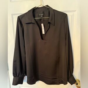 J. Crew Black Collared satin-back crepe popover top